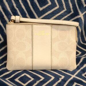 Coach White Wristlet with Gold Accents